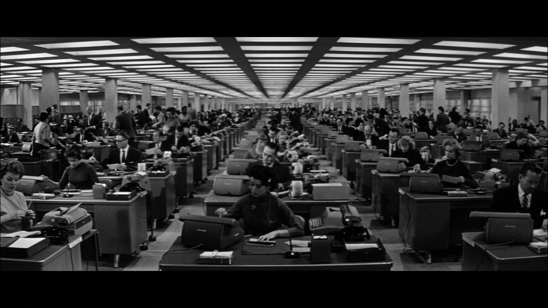 The forced-perspective office set in The Apartment